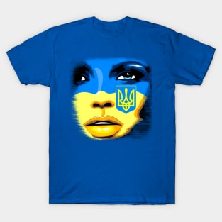 Ukraine Flag painted on Beautiful Girl Portrait T-Shirt